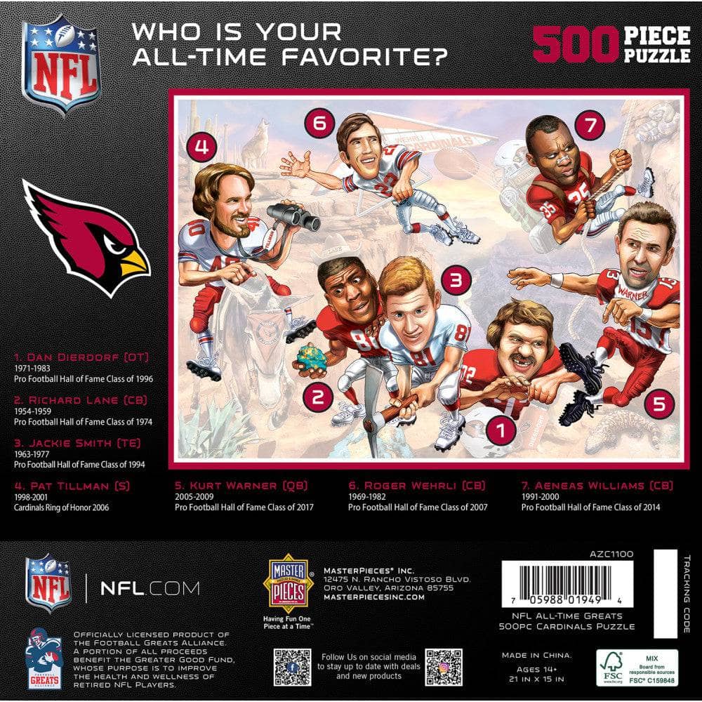Arizona Cardinals - All Time Greats 500 Piece Jigsaw Puzzle - Image 3