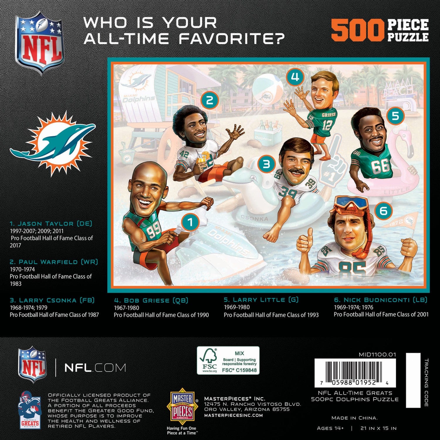 Miami Dolphins - All Time Greats 500 Piece Jigsaw Puzzle - Image 3