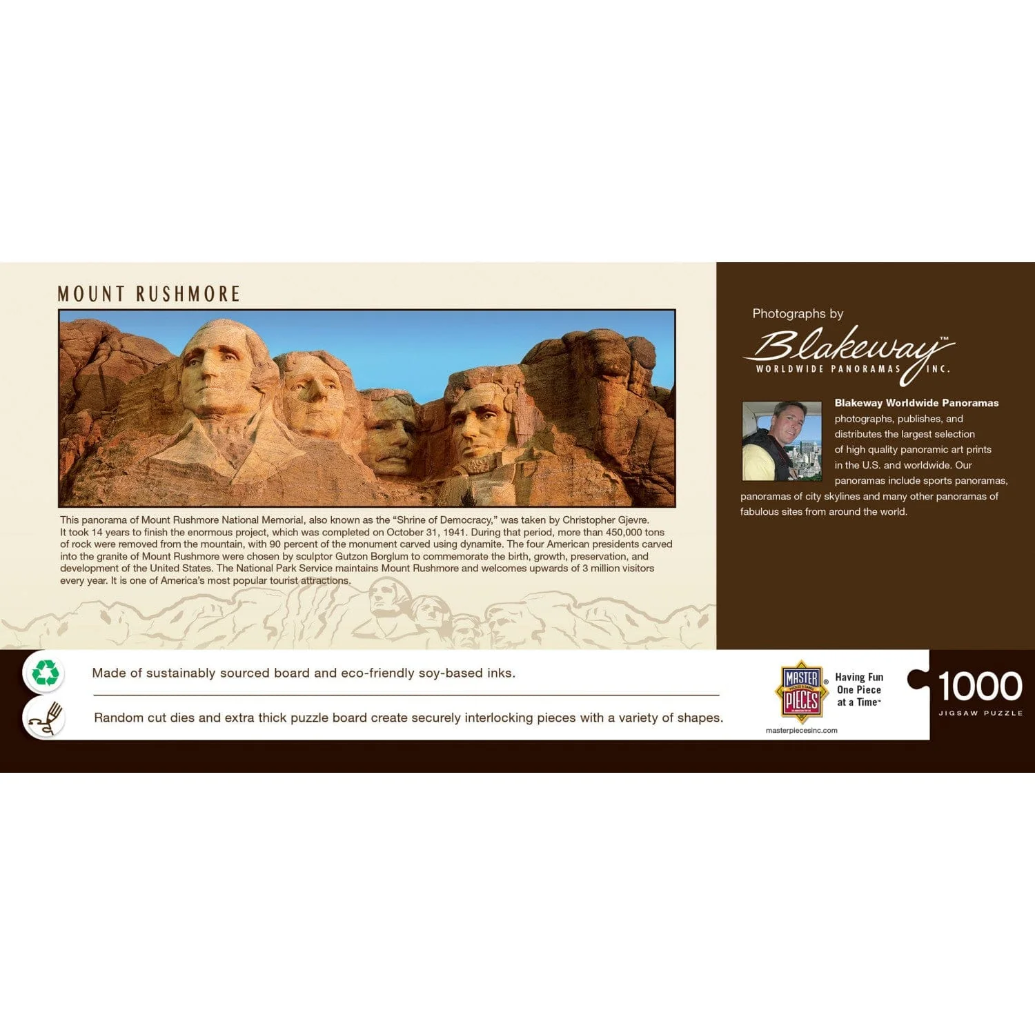 Mount Rushmore, South Dakota 1000 Piece Panoramic Jigsaw Puzzle - Image 3