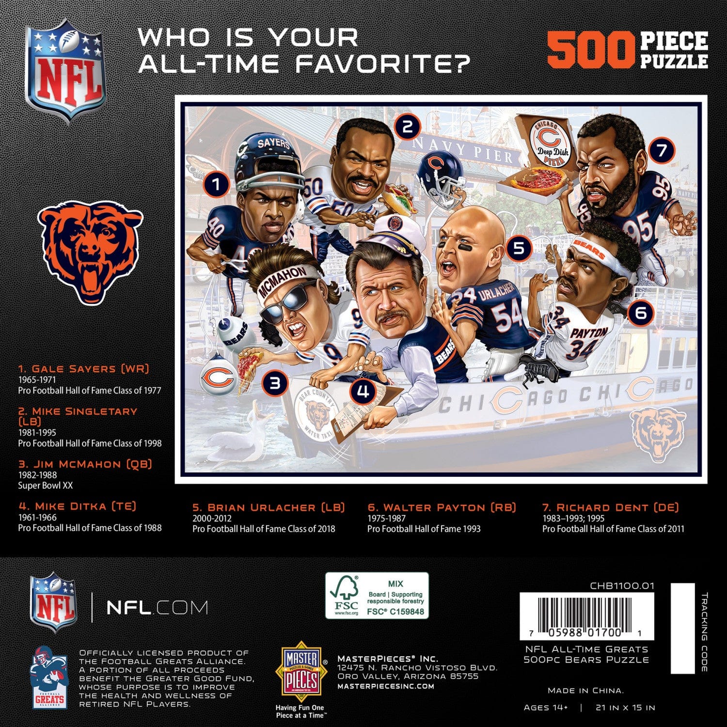 Chicago Bears - All Time Greats 500 Piece Jigsaw Puzzle - Image 3