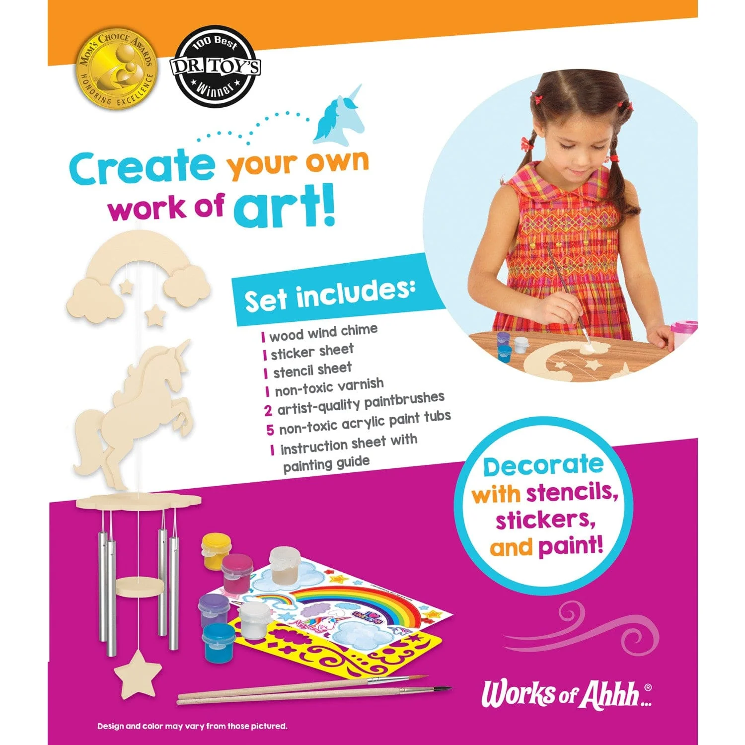 Unicorn Wind Chime Wood Craft & Paint Kit - Image 3