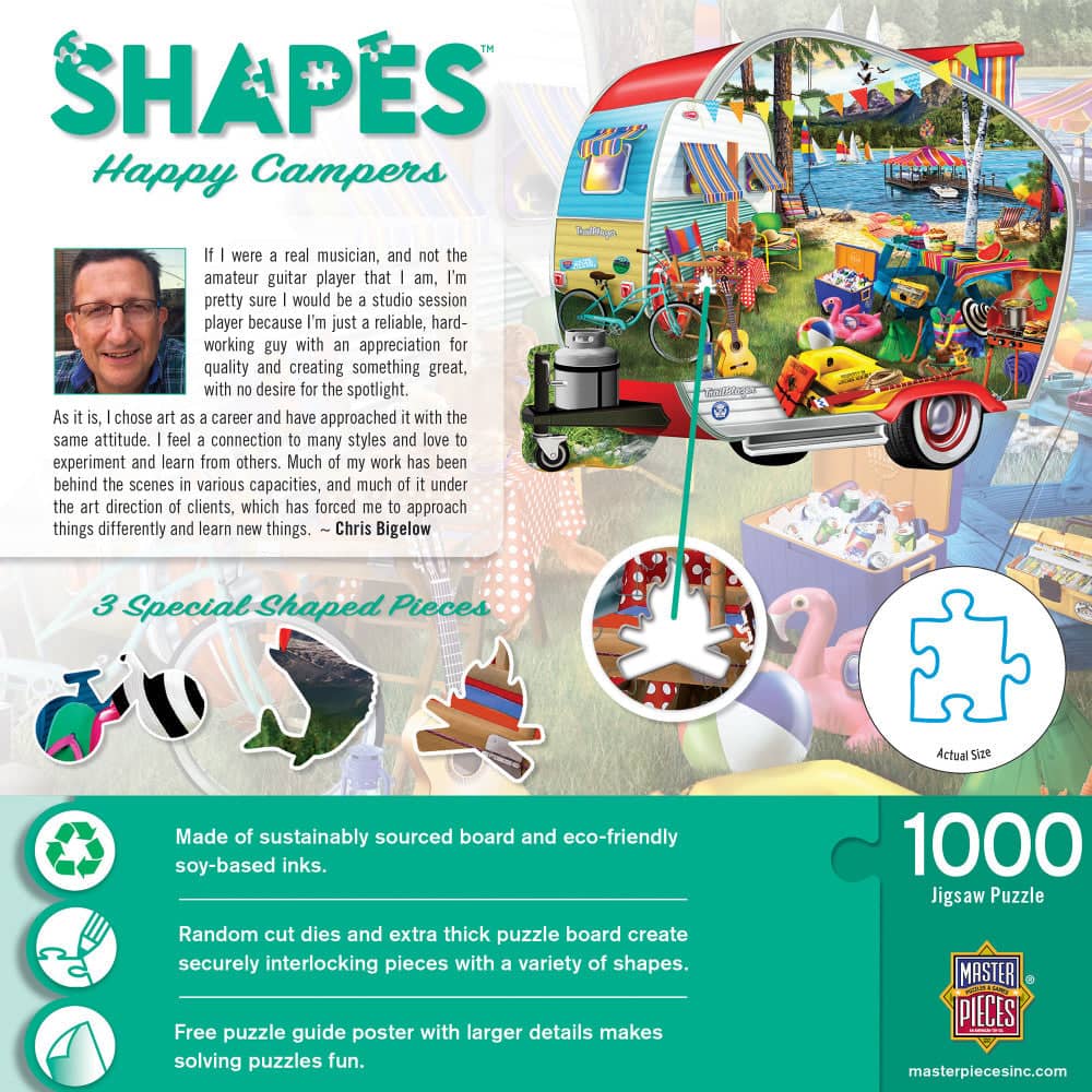 Shapes - Happy Campers 1000 Piece Shaped Jigsaw Puzzle - Image 3