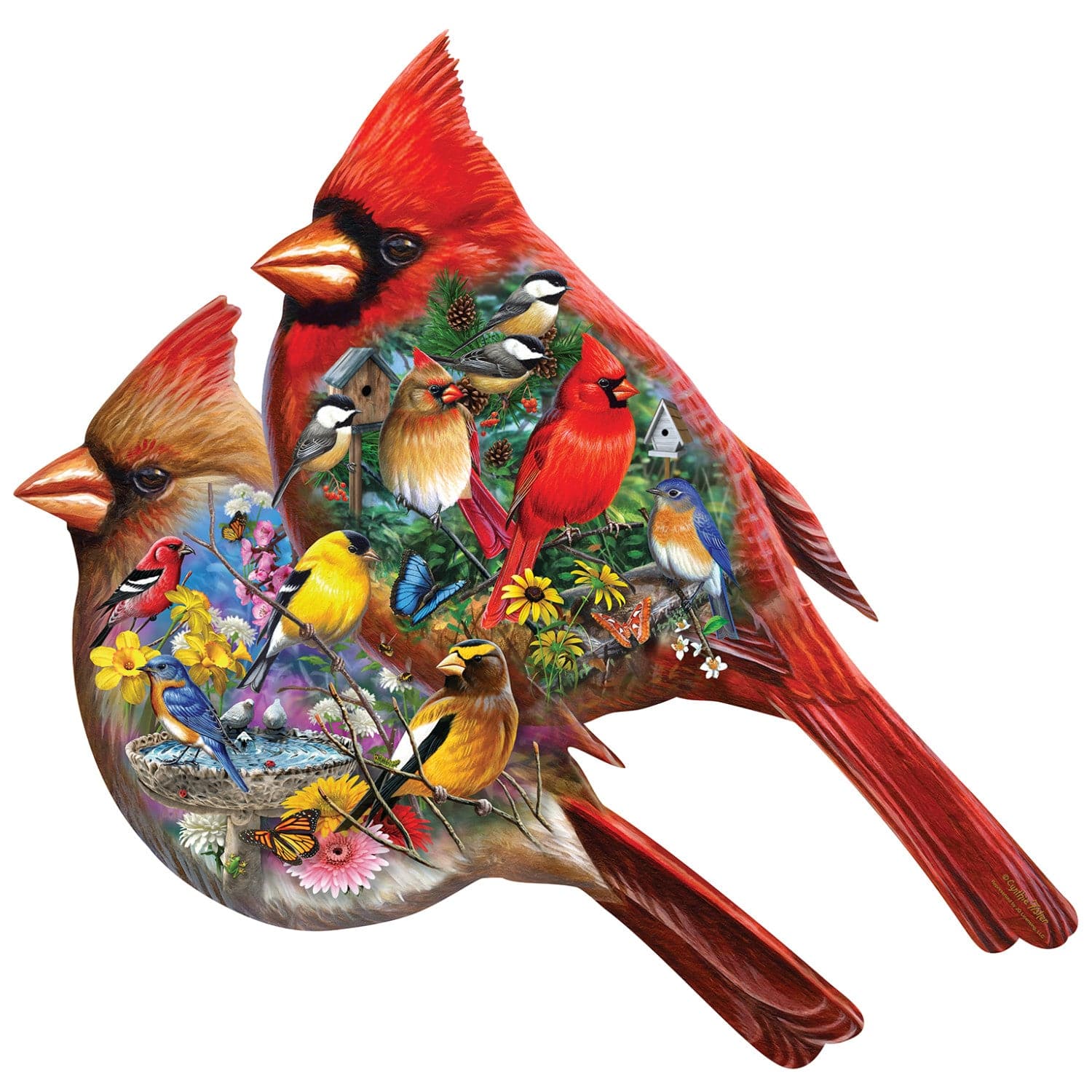 Shapes - Cardinals 1000 Piece Shaped Jigsaw Puzzle - Image 2