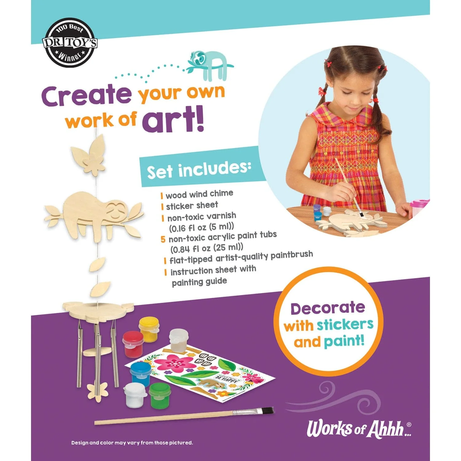 Sloth Wind Chime Wood Craft & Paint Kit - Image 3