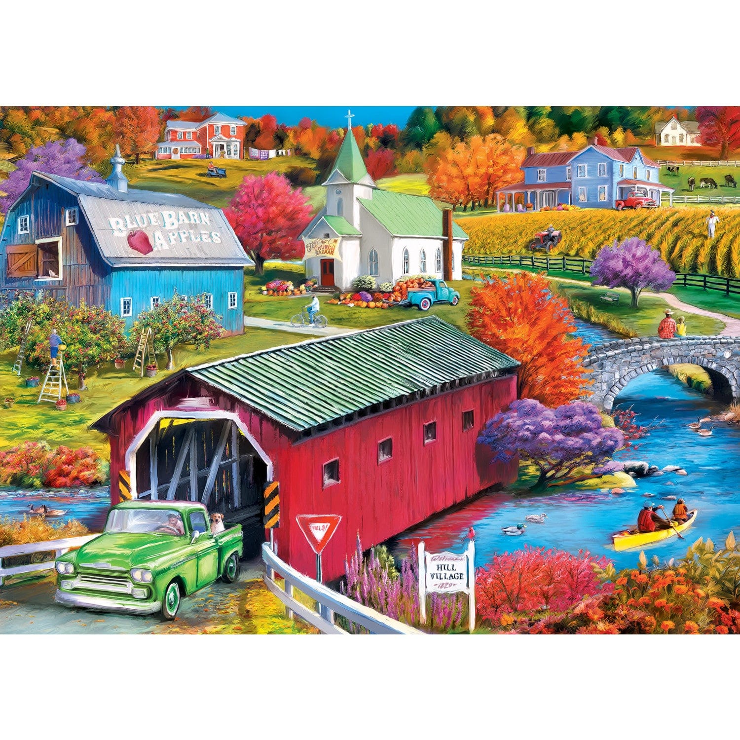 Country Escapes - Hill Village Covered Bridge 500 Piece Jigsaw Puzzle - Image 2