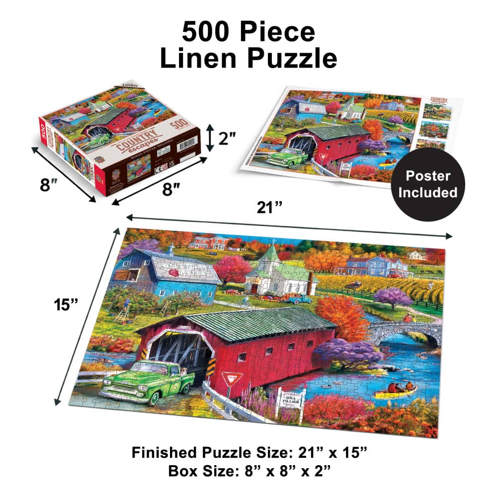 Country Escapes - Hill Village Covered Bridge 500 Piece Jigsaw Puzzle - Image 5