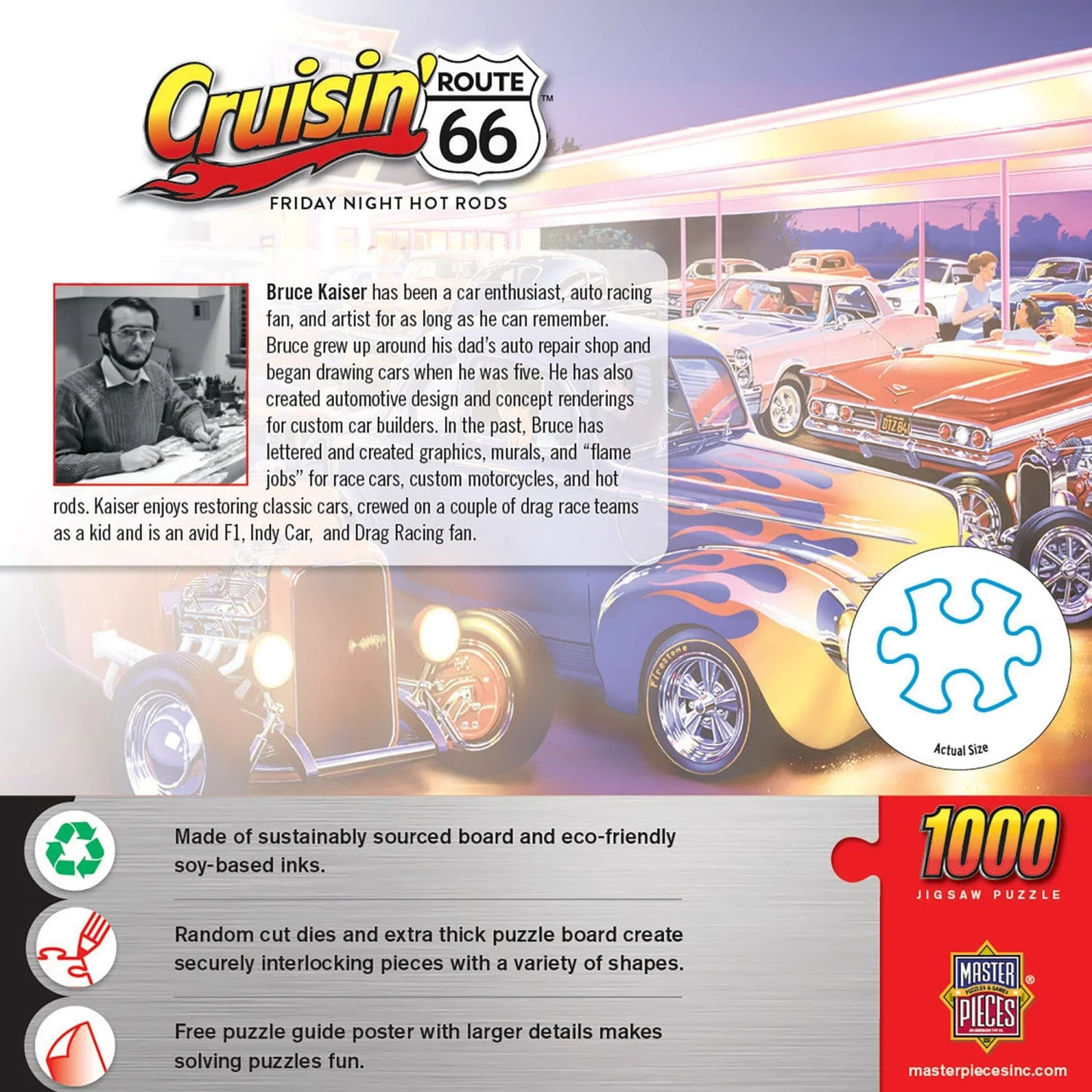 Cruisin' Route 66 - Friday Night Hot Rods 1000 Piece Jigsaw Puzzle - Image 3