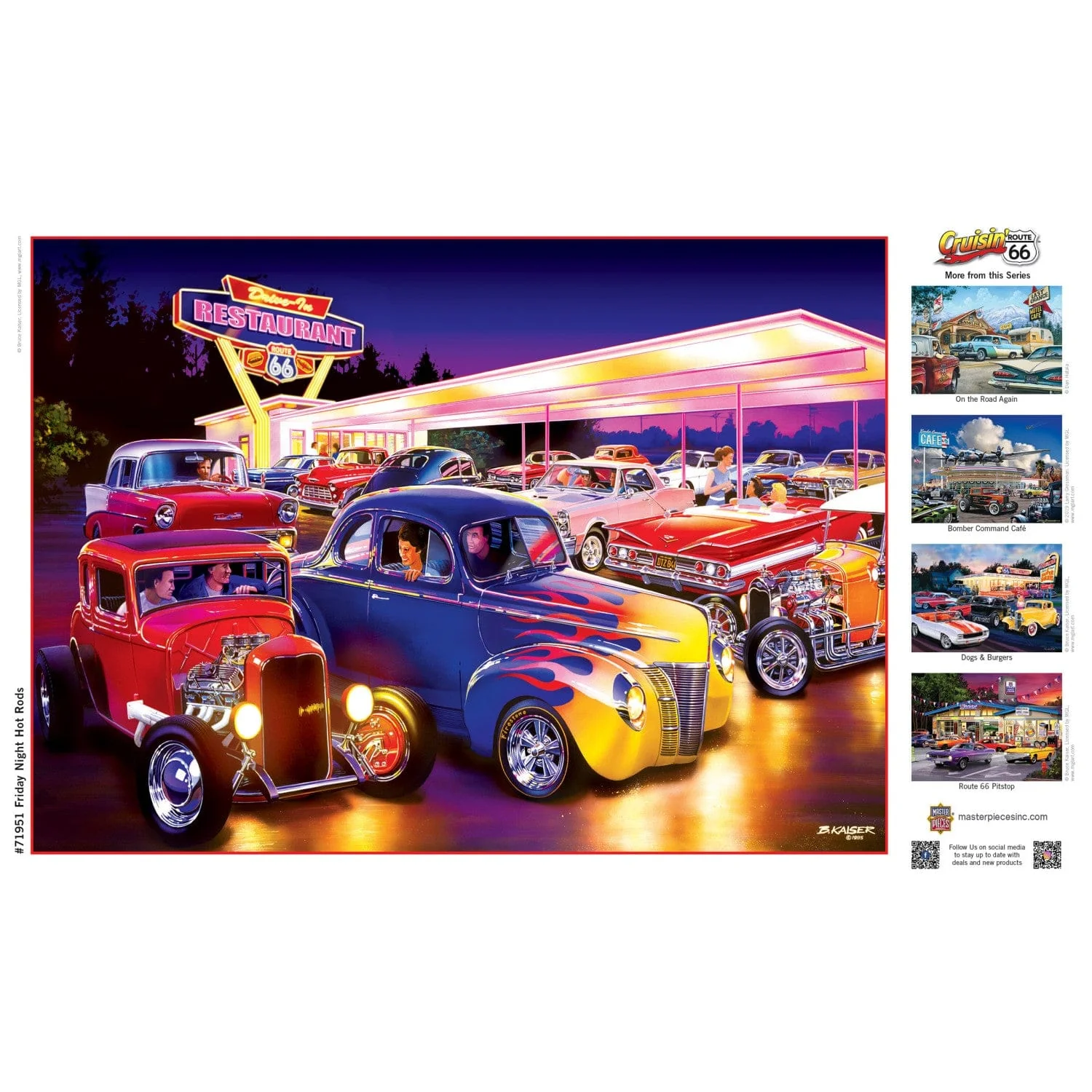 Cruisin' Route 66 - Friday Night Hot Rods 1000 Piece Jigsaw Puzzle - Image 4