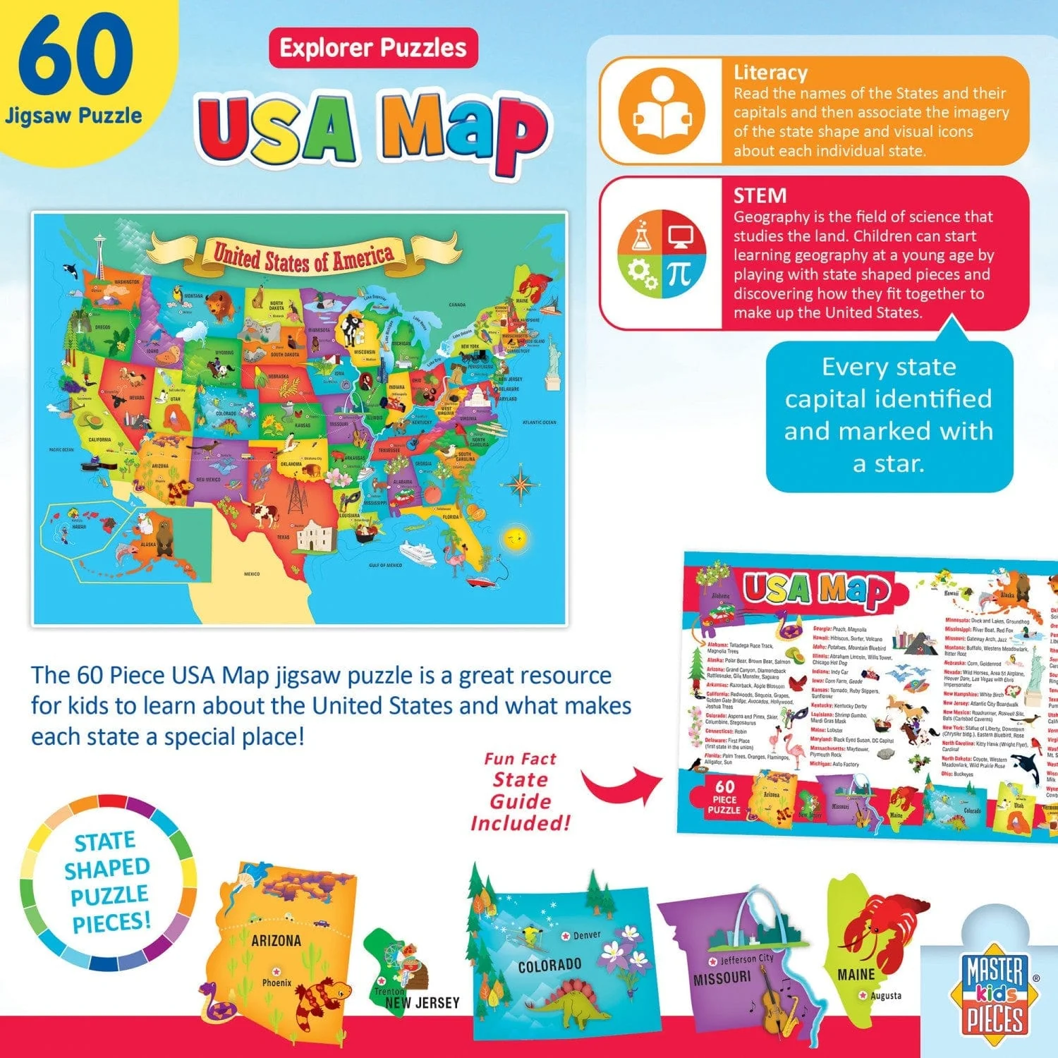 Explorer - USA Map 60 Piece Jigsaw Puzzle - Image 3