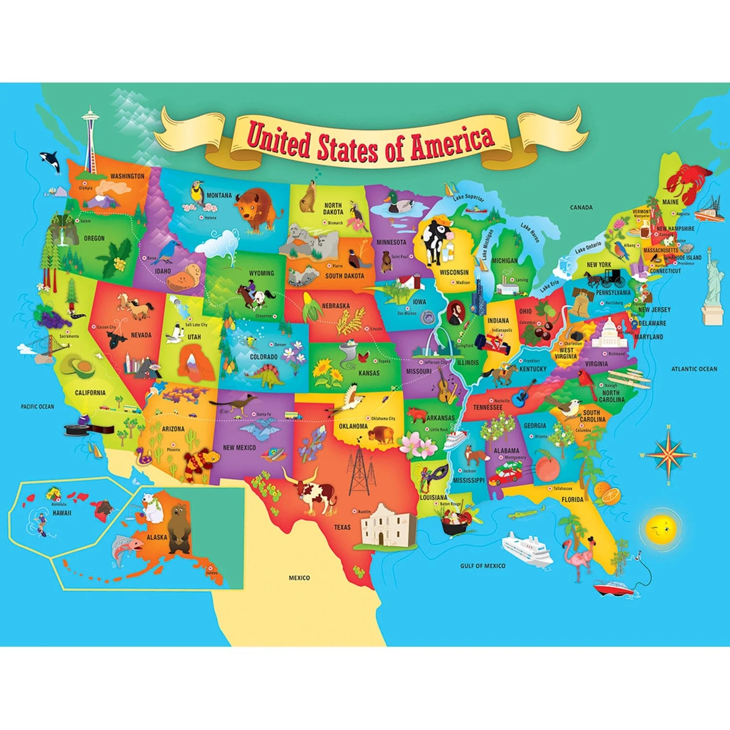 Explorers - USA Map 60 Piece Kids Jigsaw Puzzle - Image 2