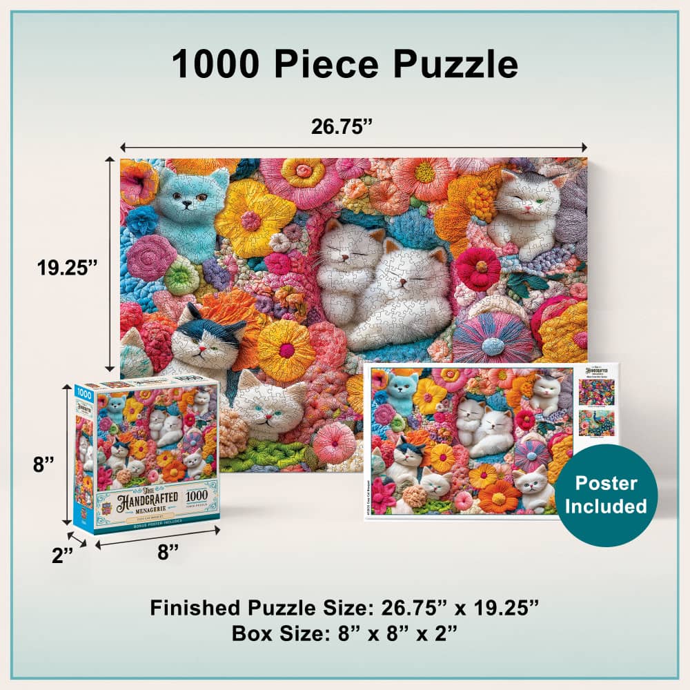 Handcrafted Menagerie - Cozy Cat Bouquet 1000 Piece Jigsaw Puzzle - Image 5