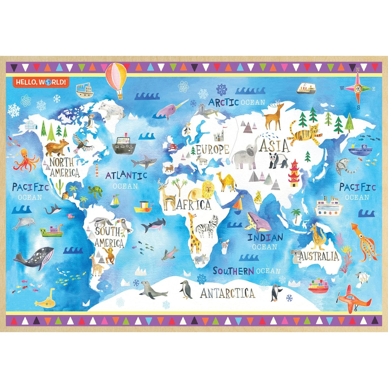 Hello, World! - World Map 60 Piece Wood Jigsaw Puzzle - Image 2