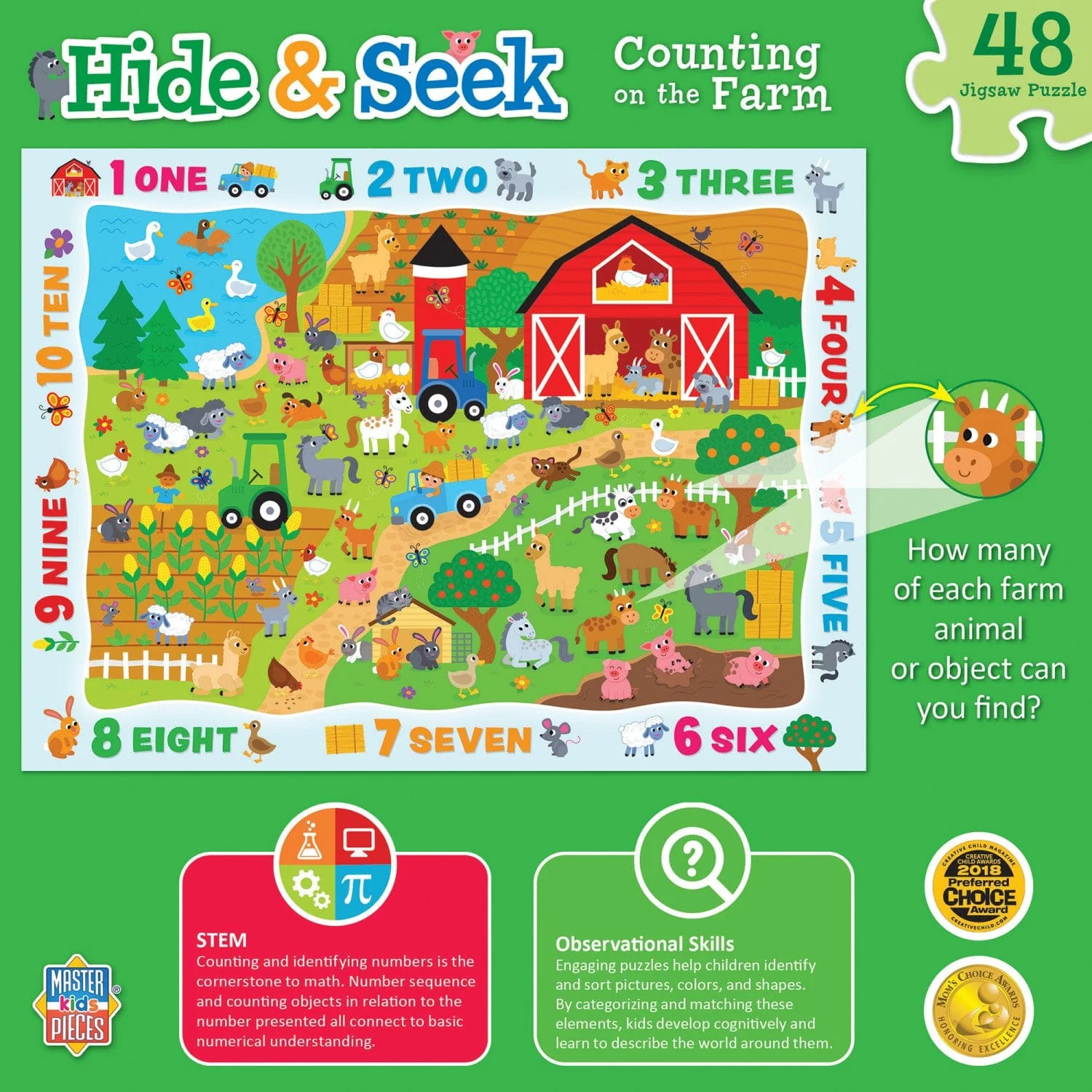 Hide & Seek - Counting on the Farm 48 Piece Jigsaw Puzzle - Image 3