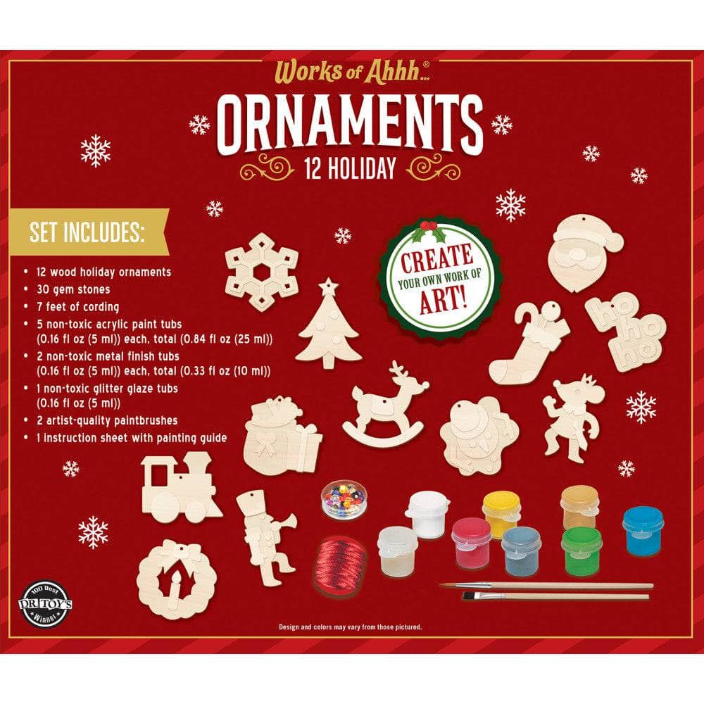 12 Holiday Ornaments Wood Craft & Paint Kit - Image 3