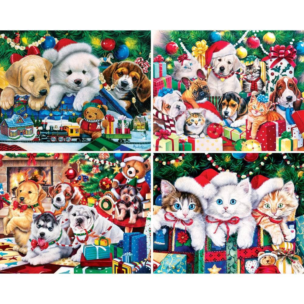 Holiday Puppies & Kitties 4-Pack 100 Piece Jigsaw Puzzles - Image 2