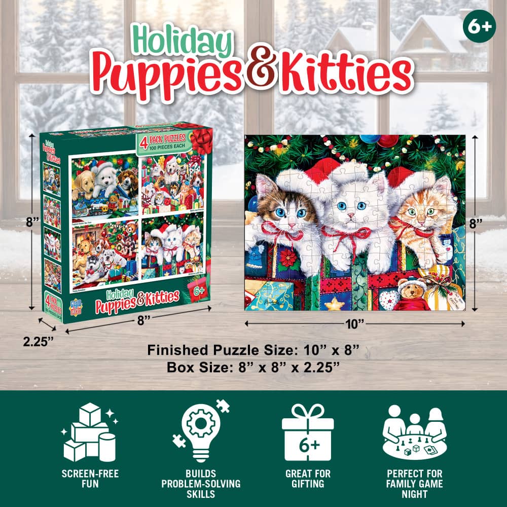 Holiday Puppies & Kitties 4-Pack 100 Piece Jigsaw Puzzles - Image 8