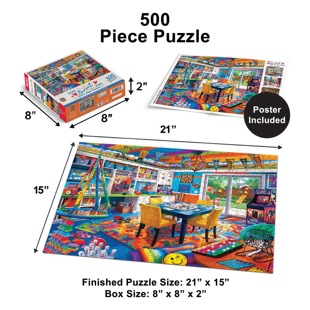 Home Sweet Home - Game Night Central 500 Piece Jigsaw Puzzle - Image 5