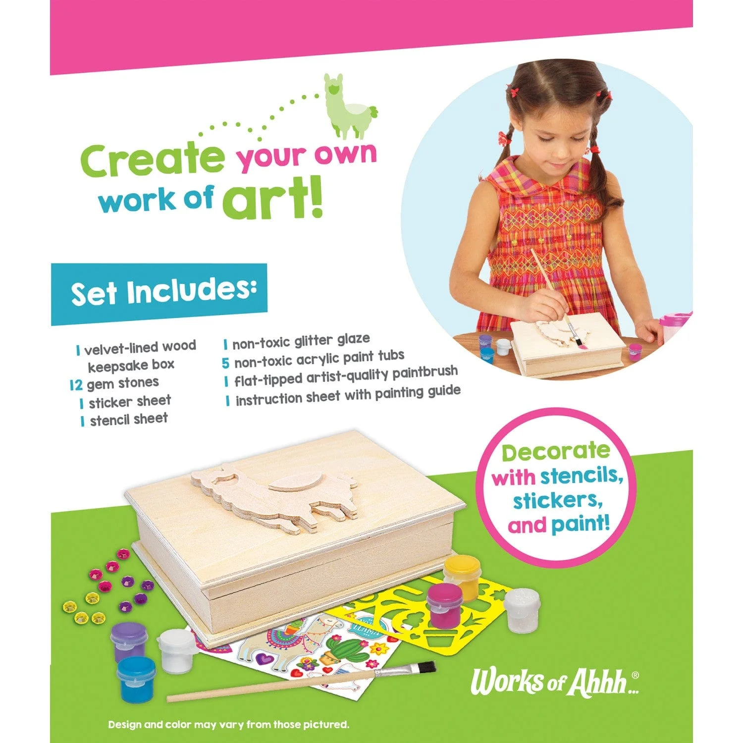 Llama Keepsake Box Wood Craft & Paint Kit - Image 3