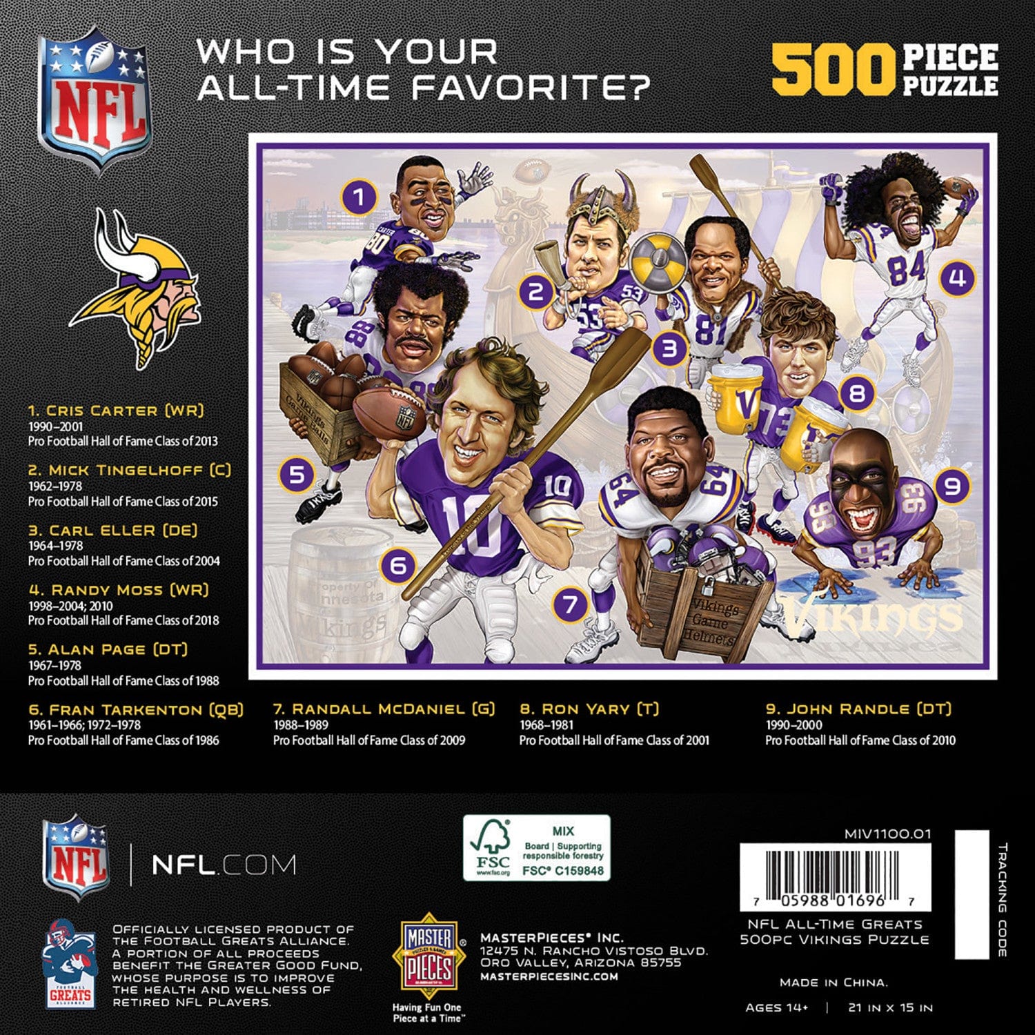 Minnesota Vikings - All Time Greats 500 Piece Jigsaw Puzzle - Image 3