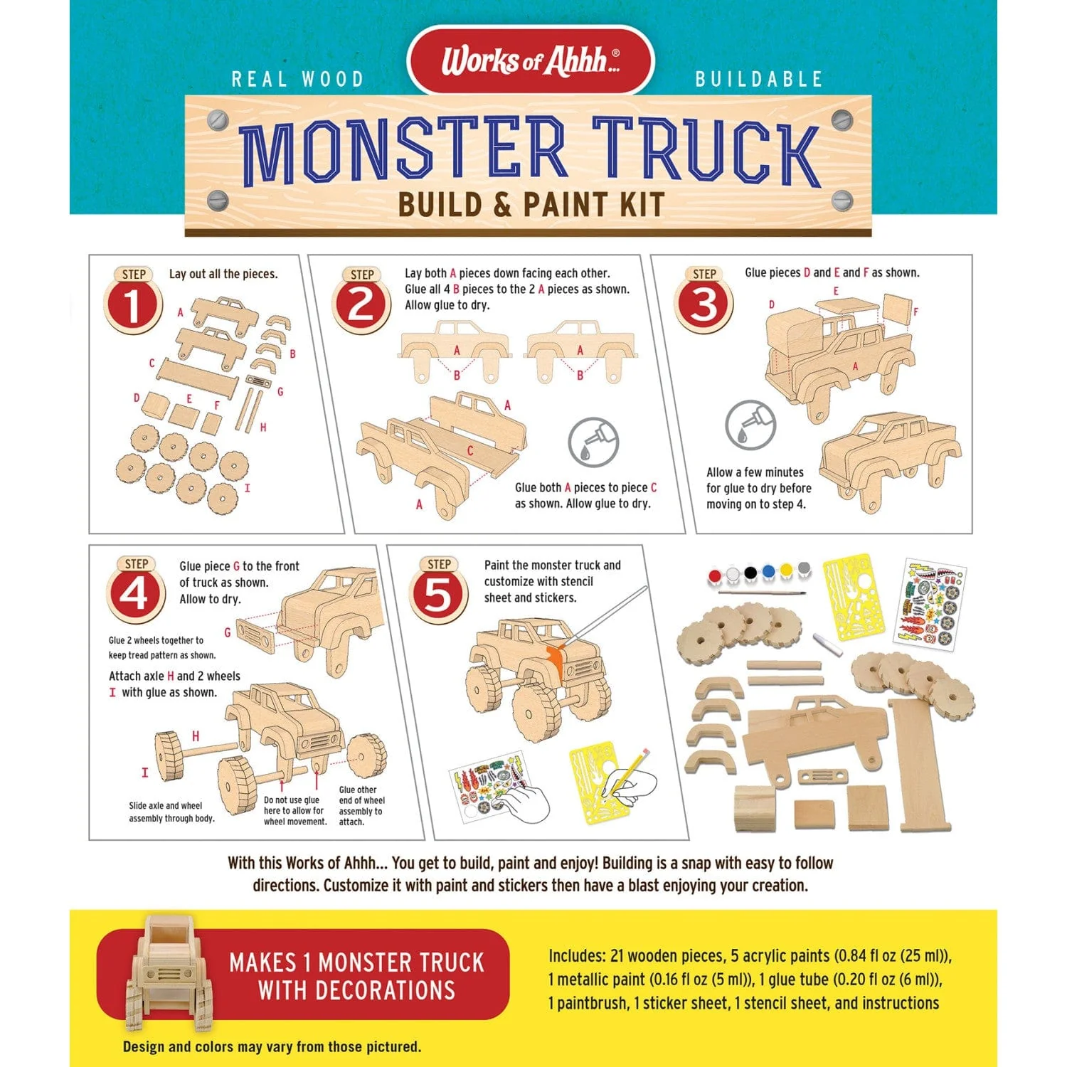Monster Truck Buildable Wood Craft & Paint Kit - Image 3