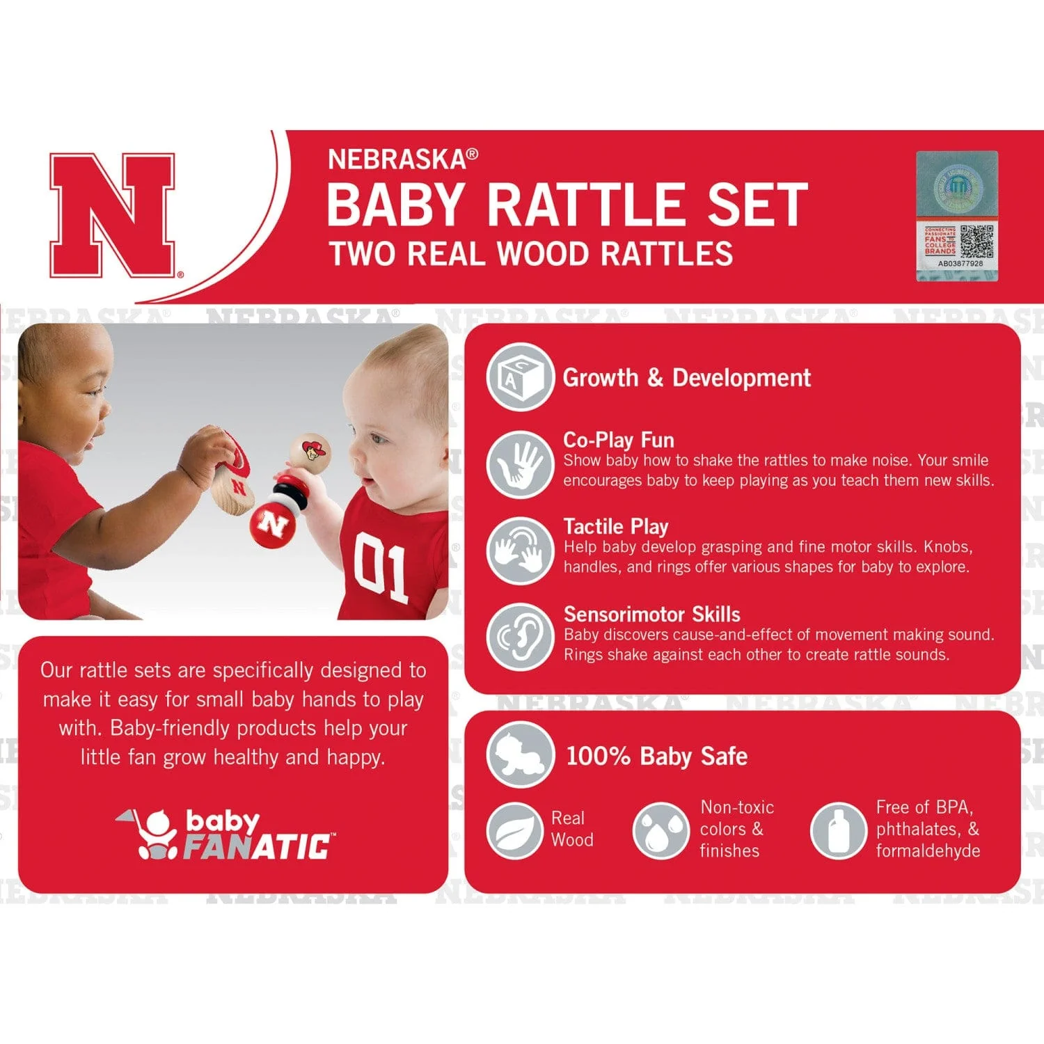 Nebraska Cornhuskers - Baby Rattles 2-Pack - Image 3