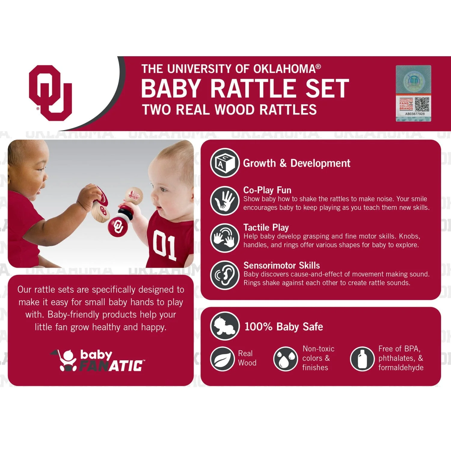 Oklahoma Sooners - Baby Rattles 2-Pack - Image 3