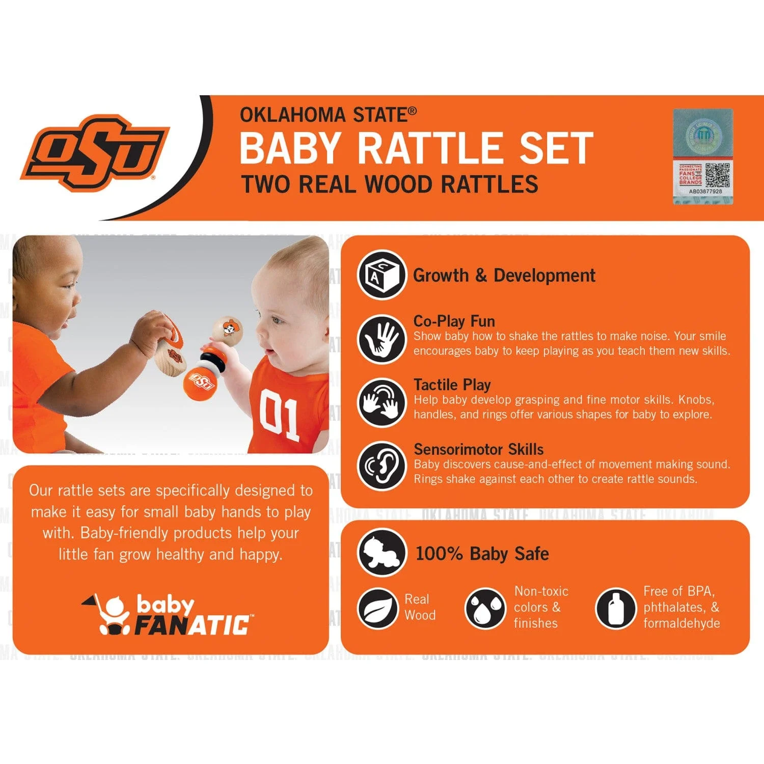 Oklahoma State Cowboys - Baby Rattles 2-Pack - Image 3