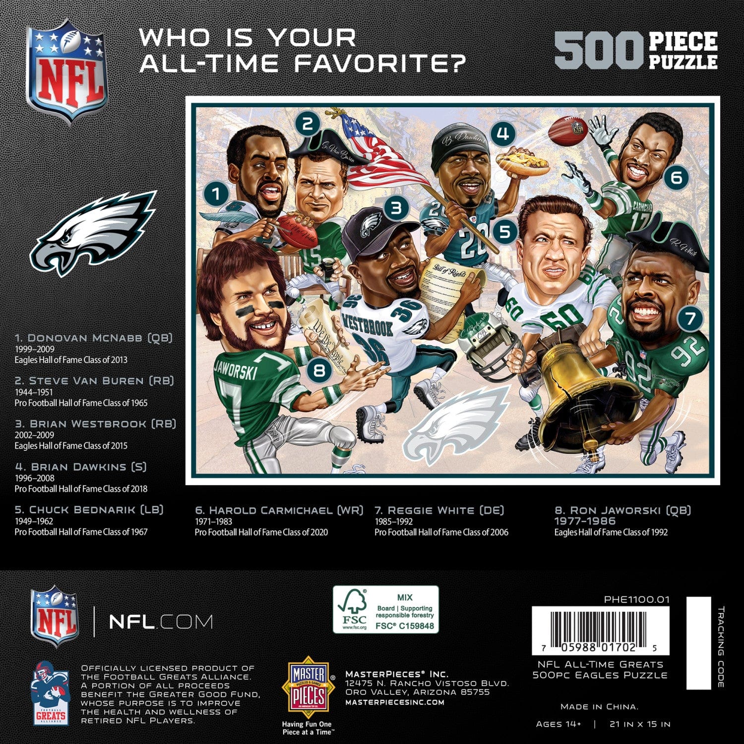 Philadelphia Eagles - All Time Greats 500 Piece Jigsaw Puzzle - Image 3