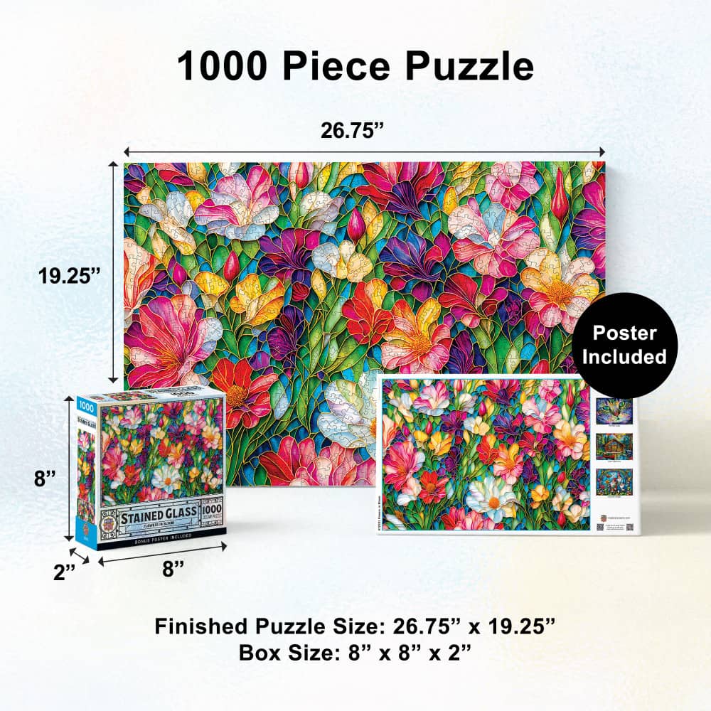 Stained Glass - Flowers in Bloom 1000 Piece Jigsaw Puzzle - Image 5