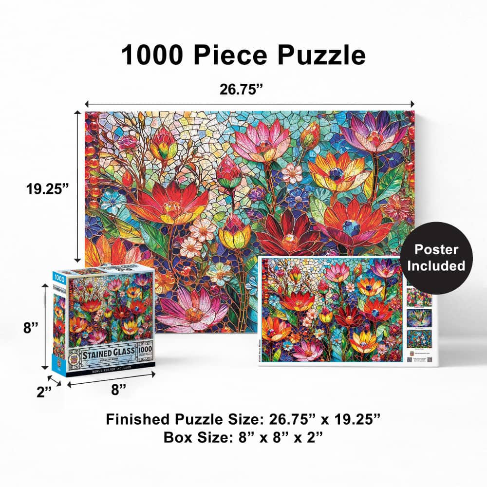Stained Glass - Mosaic Meadow 1000 Piece Jigsaw Puzzle - Image 5