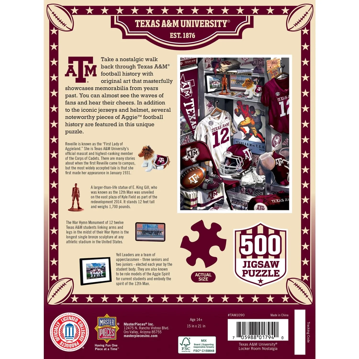 Texas A&M Aggies - Locker Room 500 Piece Jigsaw Puzzle - Image 3