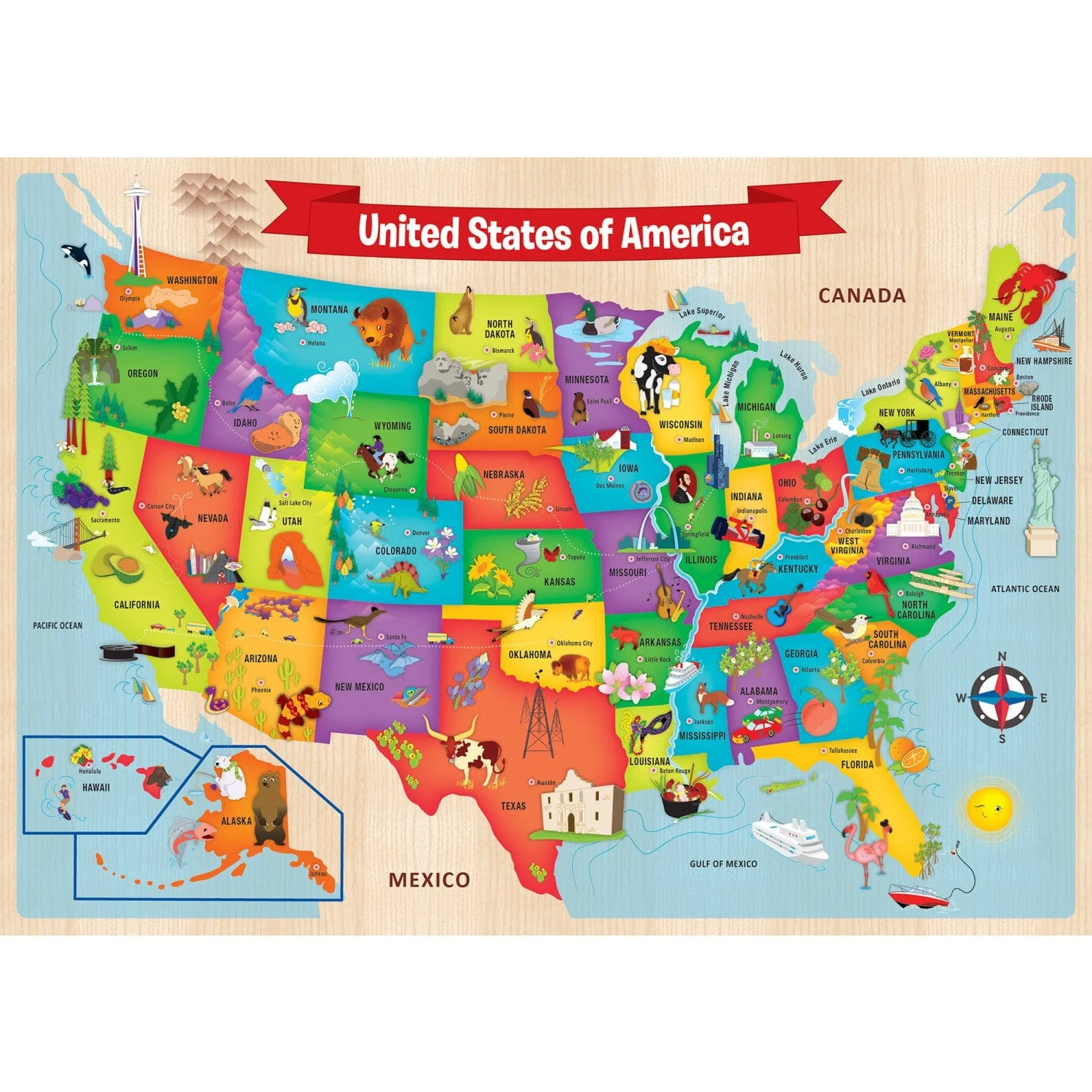 USA Map - 44 Piece Wood Jigsaw Puzzle - Image 2