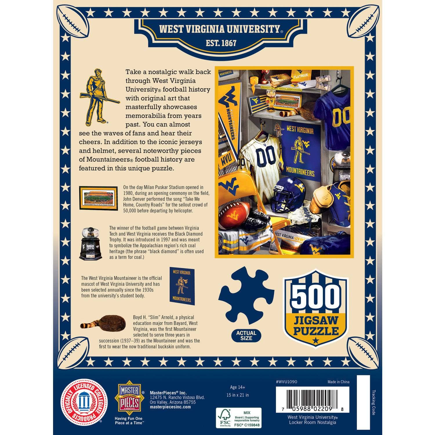 West Virginia Mountaineers - Locker Room 500 Piece Jigsaw Puzzle - Image 3