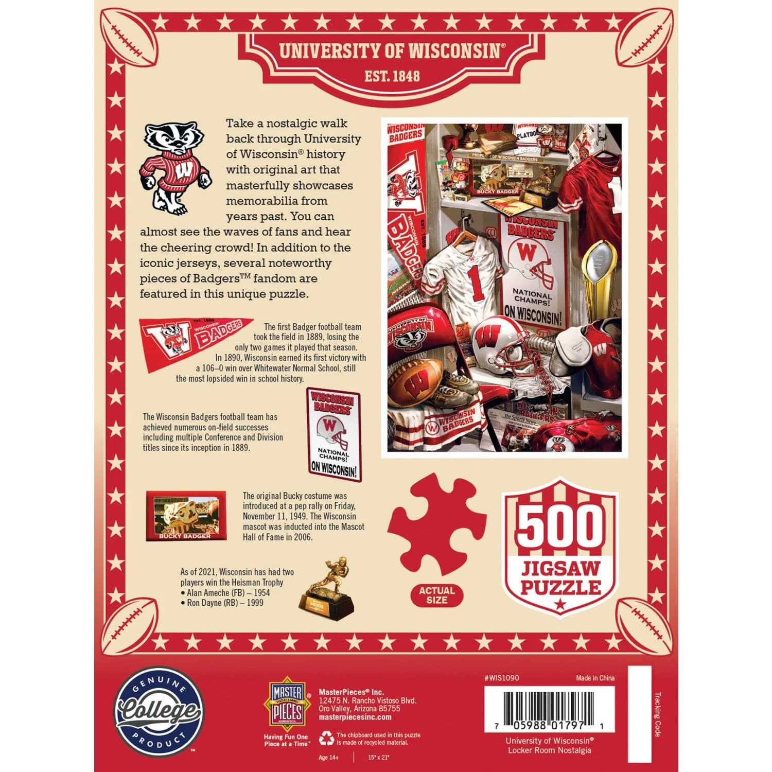 Wisconsin Badgers - Locker Room 500 Piece Jigsaw Puzzle - Image 3