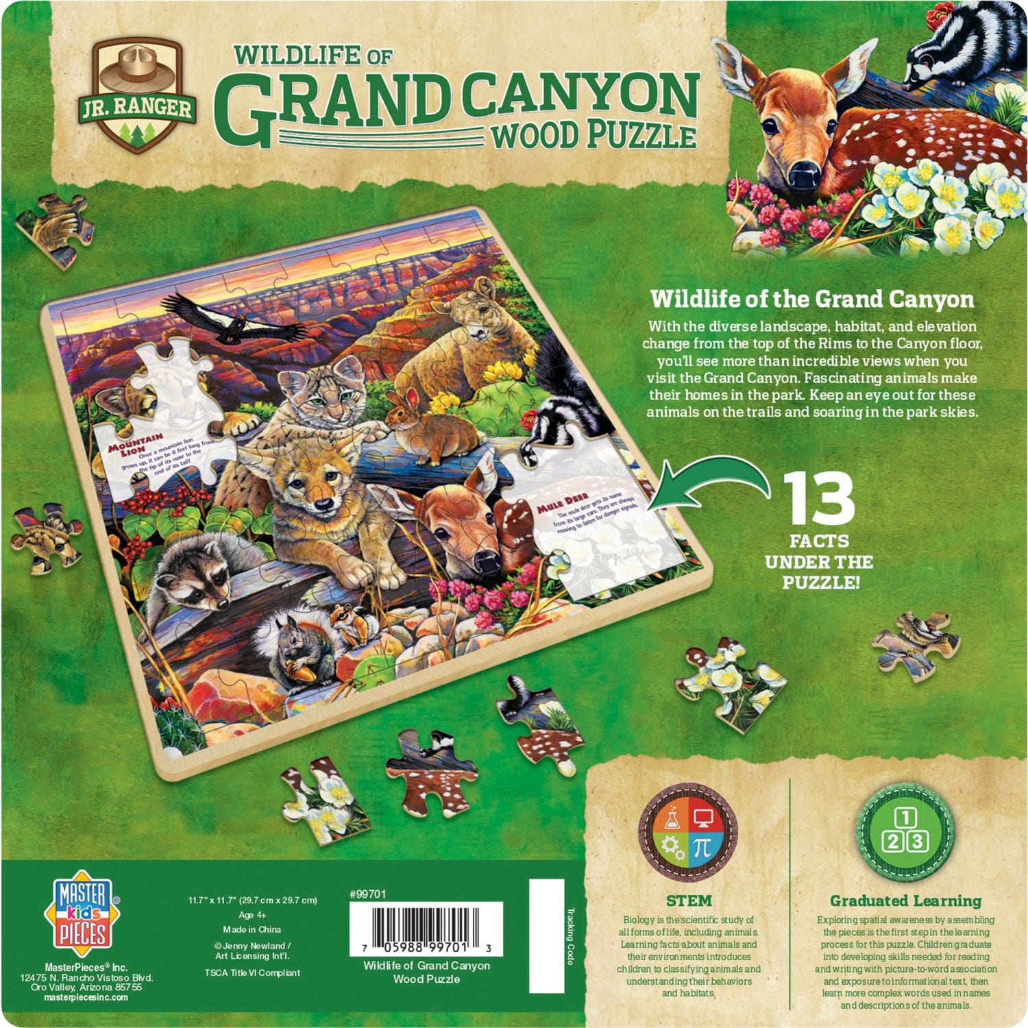 Jr. Ranger - Wildlife of the Grand Canyon 48 Piece Wood Jigsaw Puzzle - Image 3